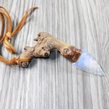 Grapevine Wood Handle Opalite Blade Knife Necklace  #5552 Mountain Man Necklace