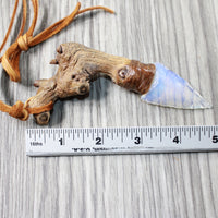 Grapevine Wood Handle Opalite Blade Knife Necklace  #5552 Mountain Man Necklace