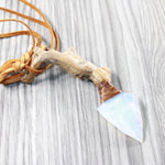 Grapevine Wood Handle Opalite Blade Knife Necklace  #5652 Mountain Man Necklace