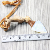 Grapevine Wood Handle Opalite Blade Knife Necklace  #5652 Mountain Man Necklace