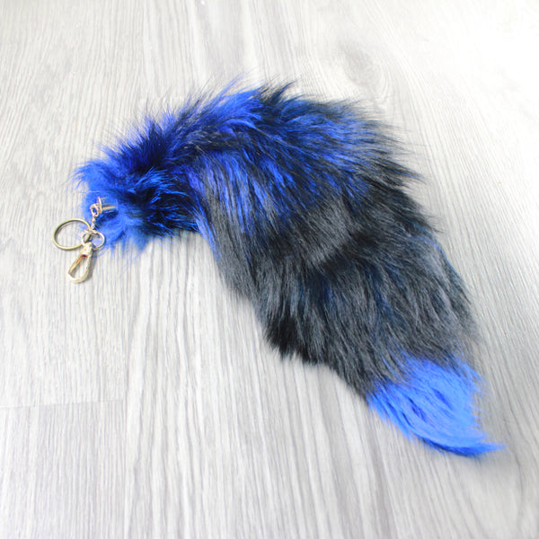 1 Dyed Silver Fox Tail Key Ring #152  Taxidermy Keychain Tassel Bag Tag