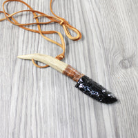 Antler Handle Obsidian Blade Knife Necklace  #5352 Mountain Man Necklace