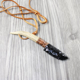 Antler Handle Obsidian Blade Knife Necklace  #5352 Mountain Man Necklace