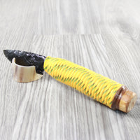 Poplar Wood Paracord Wrapped Handle Obsidian Blade Ornamental Knife #2452 Mountain Man Knife