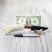 Deer Jaw Handle Obsidian Blade Ornamental Knife #1252 Mountain Man Knife