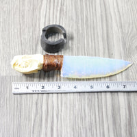 Mink Skull Handle Opalite Blade Ornamental Knife #3252 Mountain Man Knife