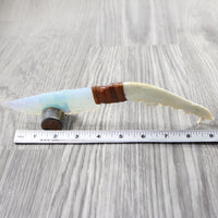 Coyote Jaw Handle Opalite Blade Ornamental Knife #8252 Mountain Man Knife