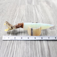 Open Mouth Rattlesnake Head Handle Opalite Blade Ornamental Knife #4352 Mountain Man Knife