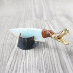 Open Mouth Rattlesnake Head Handle Opalite Blade Ornamental Knife #8952 Mountain Man Knife