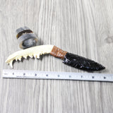 Coyote Jaw  Handle Obsidian Blade Ornamental Knife #1052 Mountain Man Knife