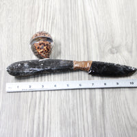 Orthoceras Fossil Handle Obsidian Blade Ornamental Knife #0252 Mountain Man Knife