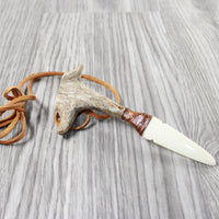 Antler Handle Bone Blade Knife Necklace  #5253 Mountain Man Necklace